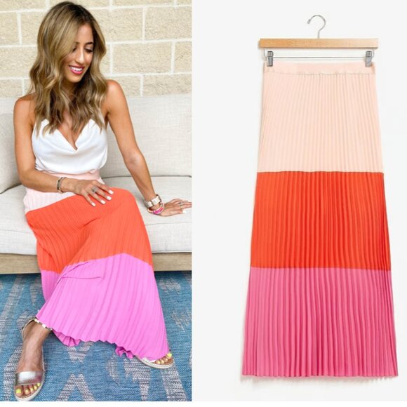 Express NWT High Waisted Pleated Colorblock MIDI Skirt size XXS - Picture 9 of 9